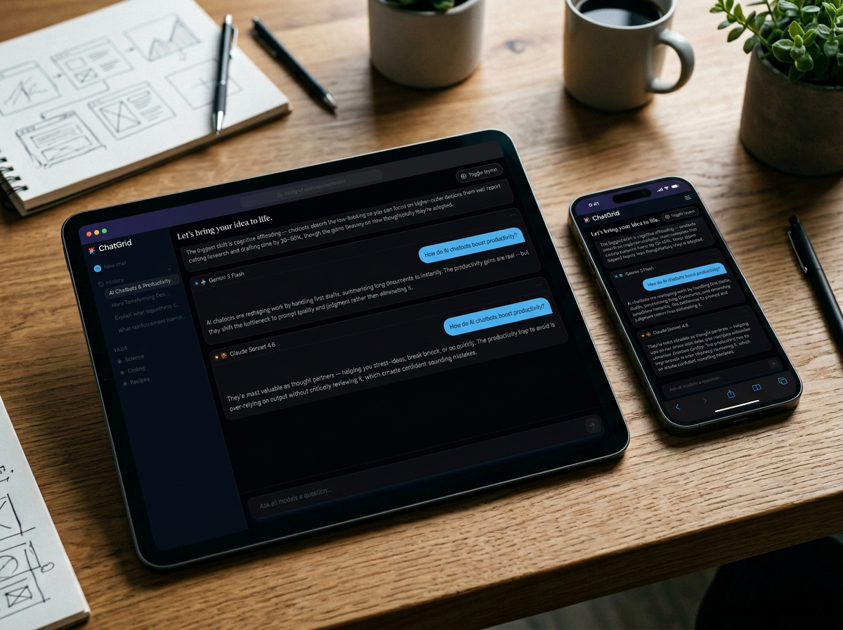 Chatgrid interface on a tablet and smartphone