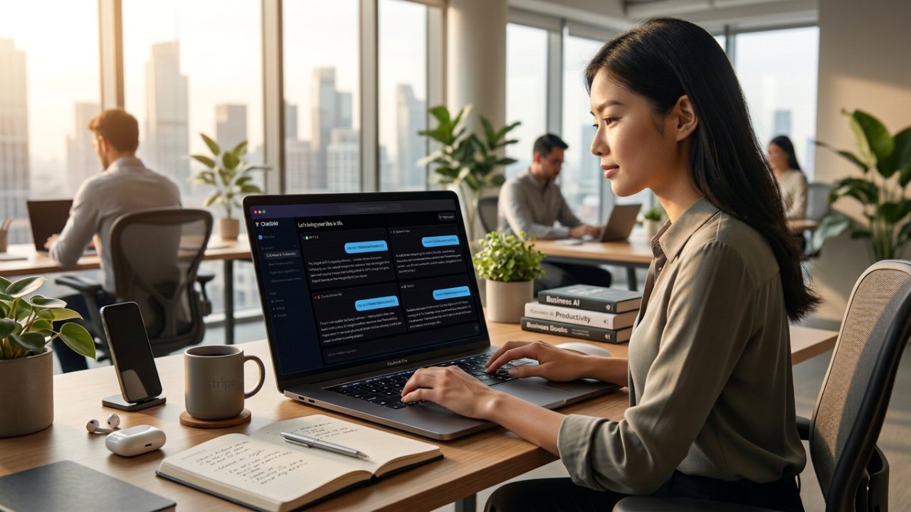 Professional using ChatGrid's AI productivity workspace to compare ChatGPT, Claude, Gemini, and other AI models from a single dashboard.